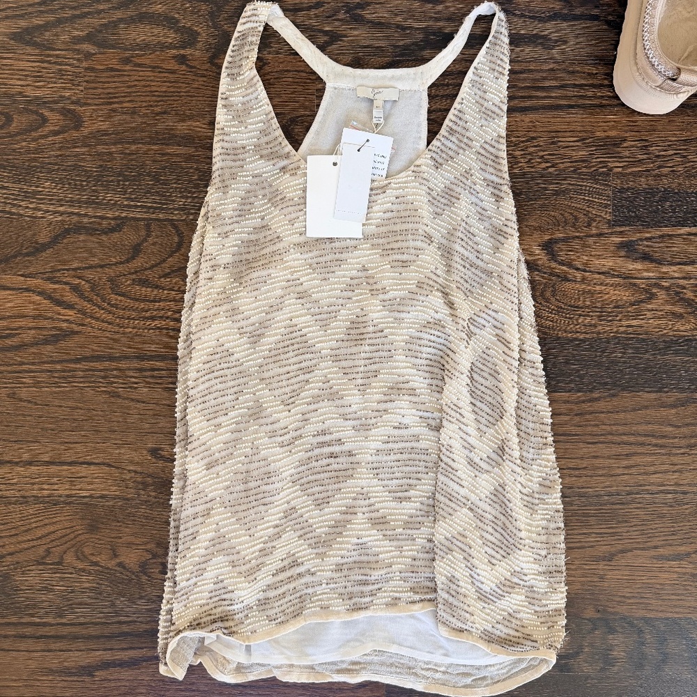 Joie Valdes Porcelain Heavily Beaded Tank Top Blouse Size M New